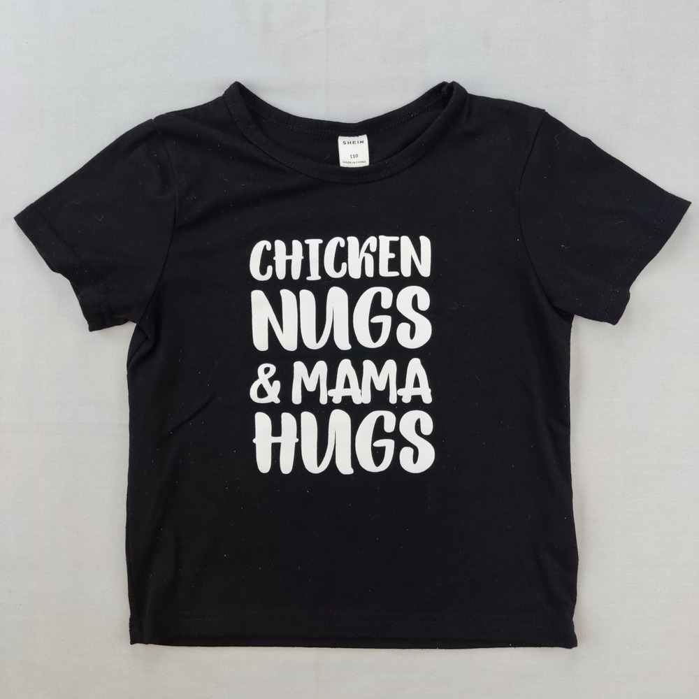 SHEIN Graphic Tee Kids 110 Black Chicken Nugs & Mama Hugs Short Sleeve Shirt